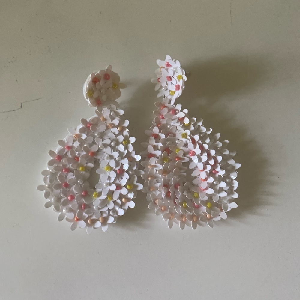 White Beaded Statement Earrings